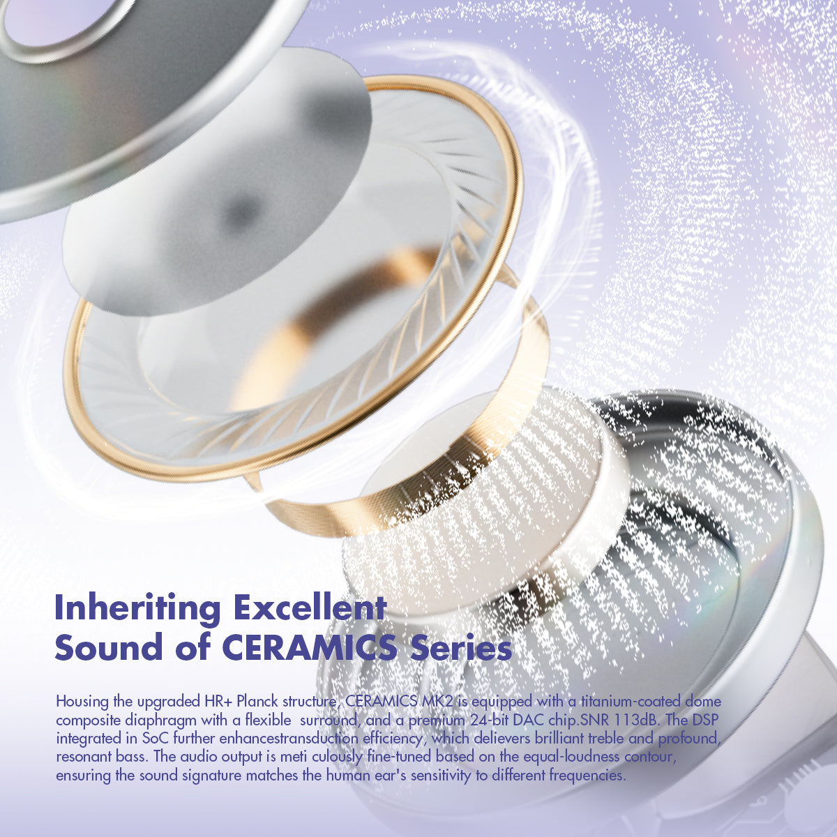 CERAMICS MK2 True Wireless Earbuds, 40dB Active Noise Cancelling Earphones, Bluetooth 6.0, Hi-Res LDAC, IPX4 Sweat Resistant, 45H Playtime, HD Mics, Game Mode, Dual Connectivity