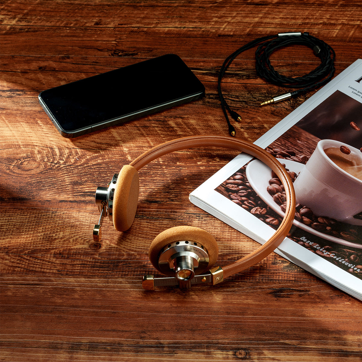 ROSESELSA Distant Mountain On Ear Wired Headphones, HIFI OOTD Vintage Headsets, Metal & Leather Earphones, 40mm DD MMCX 3.5mm