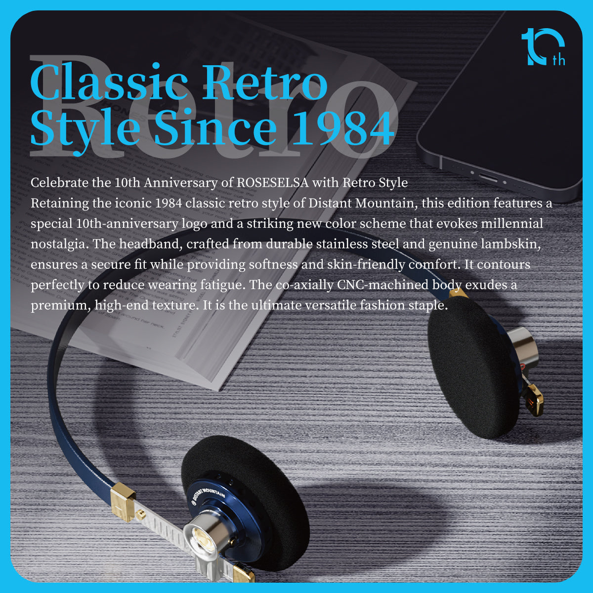 ROSESELSA Distant Mountain 10th Anniversary Edition On Ear Classic Wired Headphones Retro Headset Celebrity Earphones OOTD Outfits for Street Snap Live Camera MMCX 3.5mm