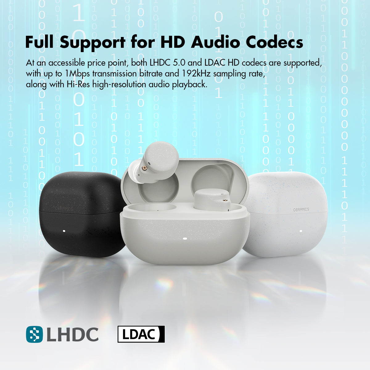 CERAMICS ULTRA True Wireless Earbuds, 99% Active Noise Cancelling Earphones, Hi-Res LDAC LHDC, IPX4 Sweat Resistant Anti-Wind, 40H Battery, 4 HD Mics, Game Mode Dual Connectivity