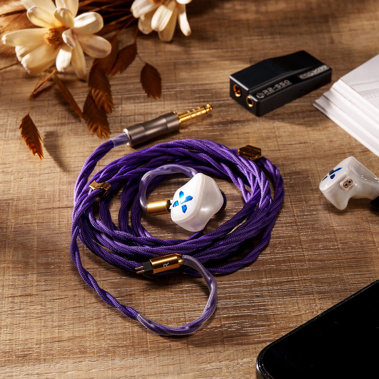 ROSESELSA Golden Rose Upgrade IEM Cable for HiFi Headphones 6N OCC Single Crystal Silver Single Crystal Copper Mixed 4-Braided 8 Core Cord for Audiophiles Earbuds