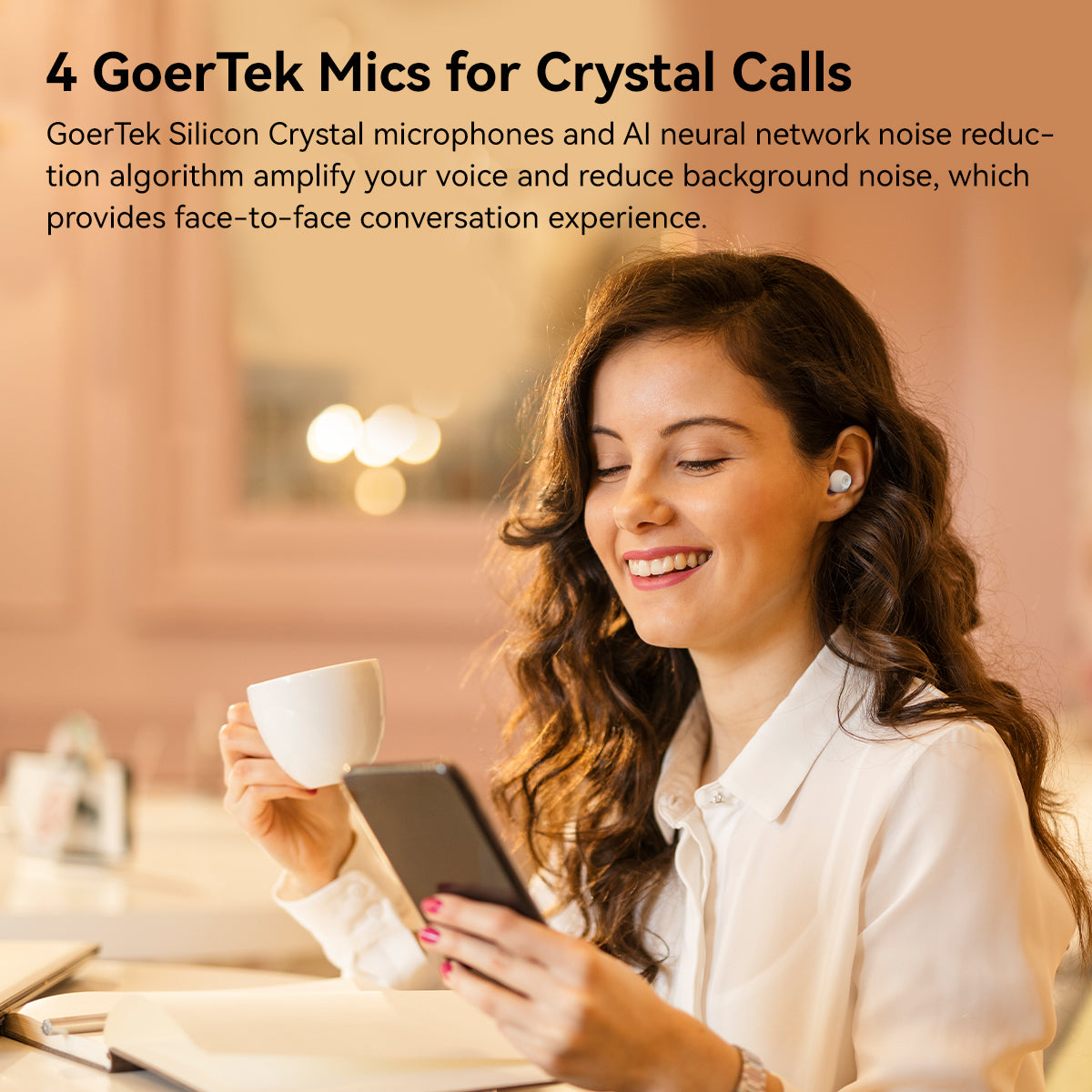 ROSESELSA Ceramics X Wireless Earbuds, 55dB Active Noise Cancelling Earphones, Hi-Res LDAC, IPX5 Sweat Resistant Anti-Wind, 50H Battery, 4 HD Mics, Game Mode Dual Connectivity