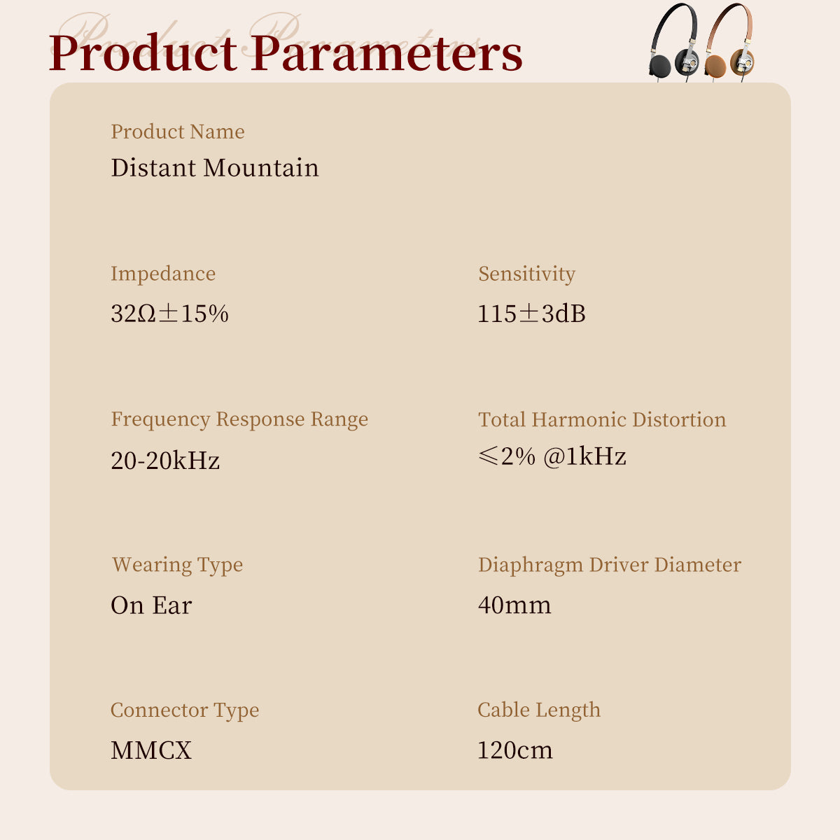 ROSESELSA Distant Mountain On Ear Classic Wired Headphones Retro Headset Celebrity Earphones OOTD Outfits for Street Snap Live Camera MMCX 3.5mm