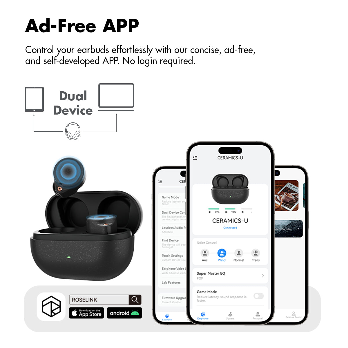 CERAMICS ULTRA True Wireless Earbuds, 99% Active Noise Cancelling Earphones, Hi-Res LDAC LHDC, IPX4 Sweat Resistant Anti-Wind, 40H Battery, 4 HD Mics, Game Mode Dual Connectivity