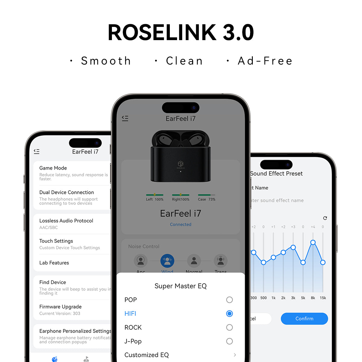 ROSESELSA EARFEEL i7 TWS Earbuds Hybrid Active Noise Cancelling Headphones LDAC LHDC HiFi Sound 55dB ANC 57H Battery Bluetooth 6.1 LC3 30ms Latency