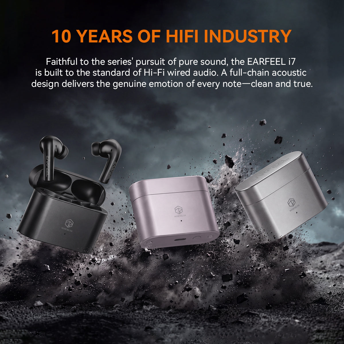 ROSESELSA EARFEEL i7 TWS Earbuds Hybrid Active Noise Cancelling Headphones LDAC LHDC HiFi Sound 55dB ANC 57H Battery Bluetooth 6.1 LC3 30ms Latency