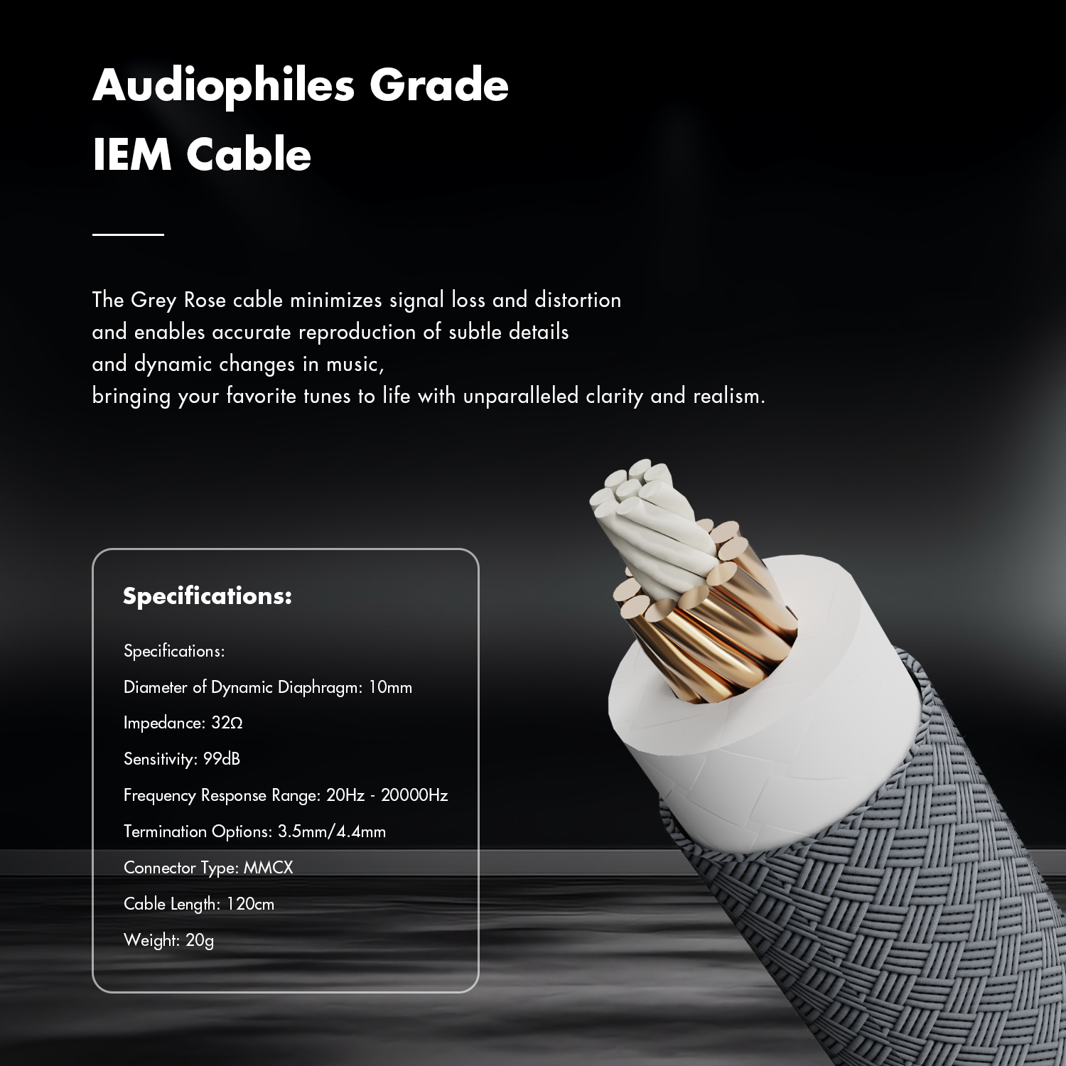 ROSESELSA QuietSea Dynamic Diaphragm Driver In Ear Monitors, HIFI Wired Earphones with IEM Cable