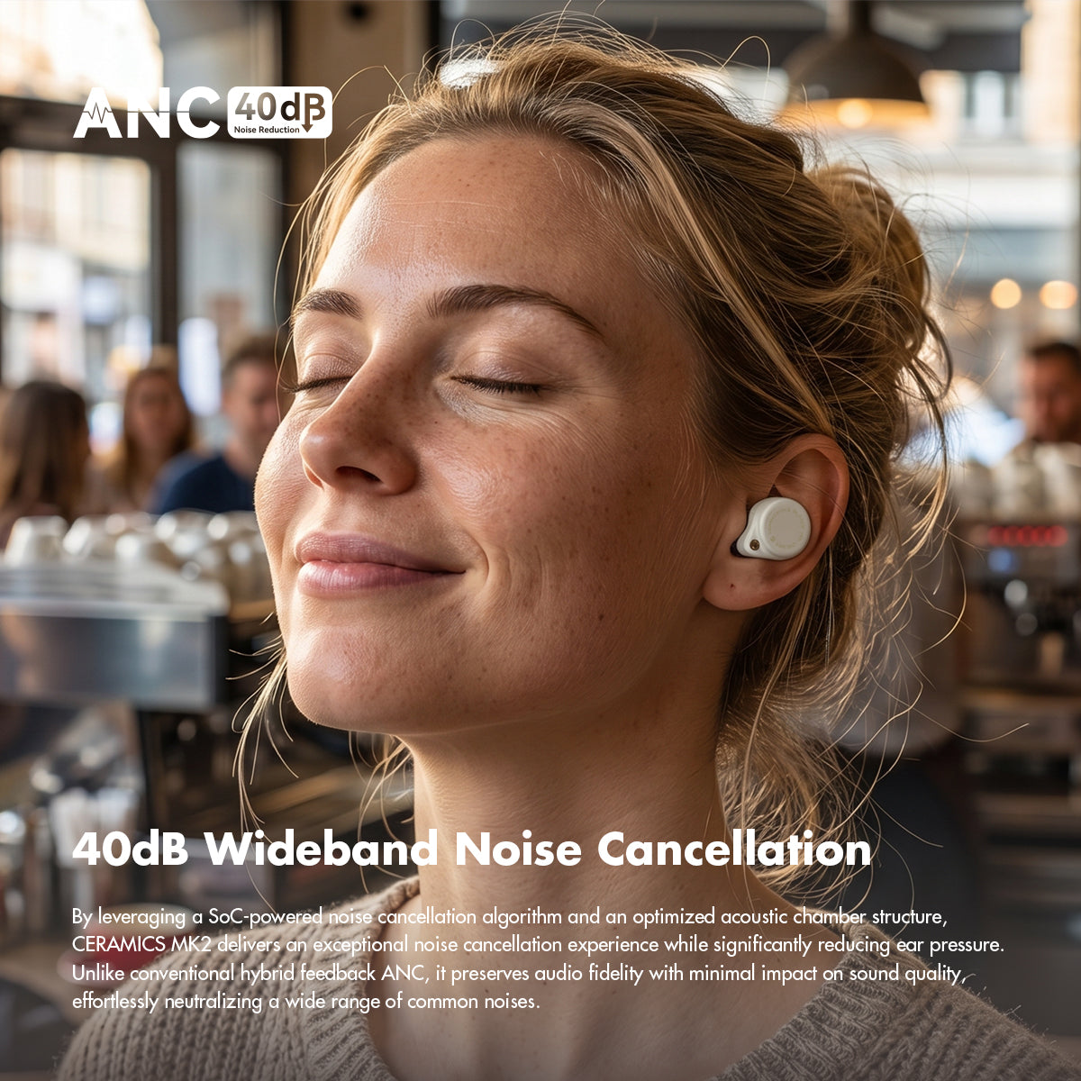 ROSESELSA CERAMICS MK2 True Wireless Earbuds, 40dB Active Noise Cancelling Earphones, Bluetooth 6.0, Hi-Res LDAC, IPX4 Sweat Resistant, 45H Playtime, HD Mics, Game Mode, Dual Connectivity