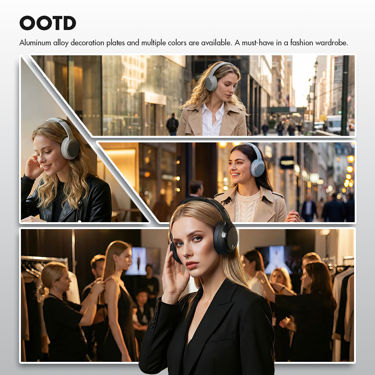 ROSESELSA CAMBRIAN Over Ear Wireless Headsets Active Noise Cancellation Detachable Cable Ultra Low Latency 100H Battery Life OOTD