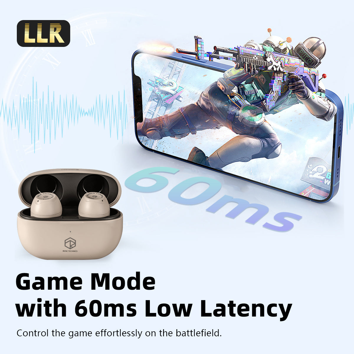 ROSESELSA Ceramics Wireless Earbuds, High-Fidelity Sound, 60ms Gaming Earphones, 35H Playtime with Super Charge, IPX5 Sweat Resistant, Dual Connectivity, Bluetooth 5.3, ENC